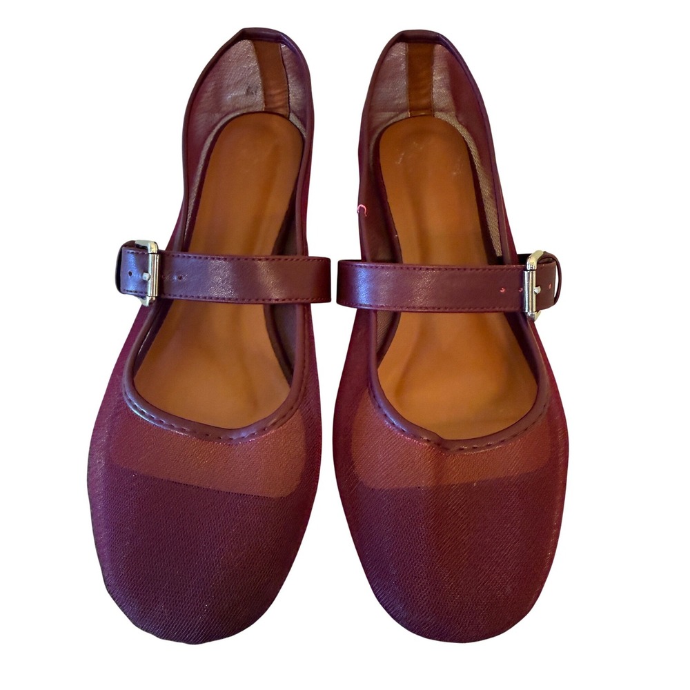 ASOS Design Mary Jane Flats Womens 9 Burgundy Mesh Sheer Buckle Strap Shoes